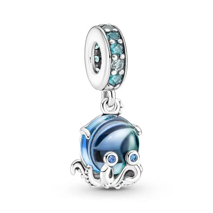 Charme Duplo Dangle em Prata 925, se encaixar pulseira e colar Pandora originais