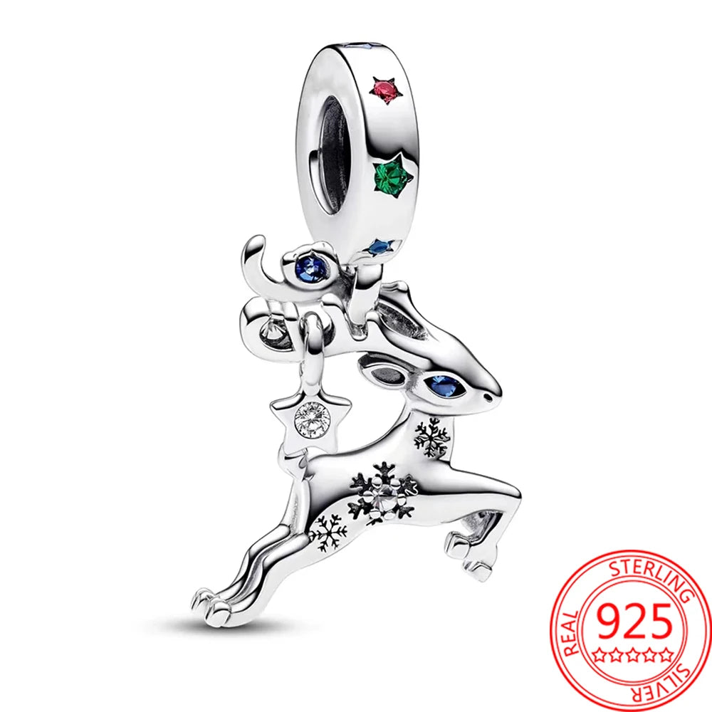 Charme Duplo Dangle em Prata 925, se encaixar pulseira e colar Pandora originais