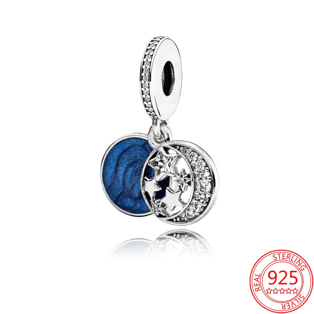 Charme Duplo Dangle em Prata 925, se encaixar pulseira e colar Pandora originais