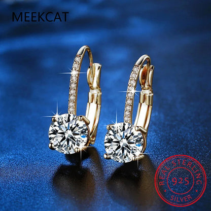 14k brincos folheados a ouro para mulheres, brinco Moissanite, 925 aros de prata 