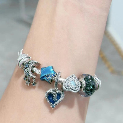 Charme Duplo Dangle em Prata 925, se encaixar pulseira e colar Pandora originais