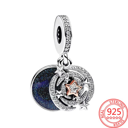 Charme Duplo Dangle em Prata 925, se encaixar pulseira e colar Pandora originais