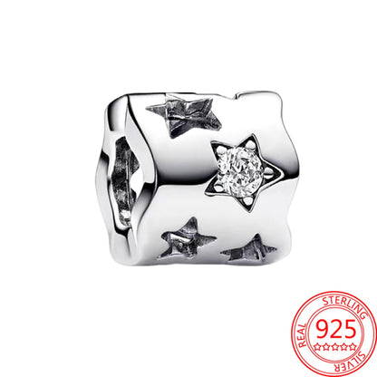 Charme Duplo Dangle em Prata 925, se encaixar pulseira e colar Pandora originais