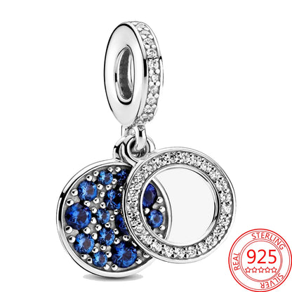 Charme Duplo Dangle em Prata 925, se encaixar pulseira e colar Pandora originais