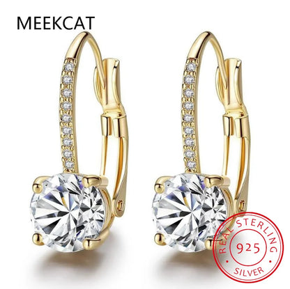 14k brincos folheados a ouro para mulheres, brinco Moissanite, 925 aros de prata 