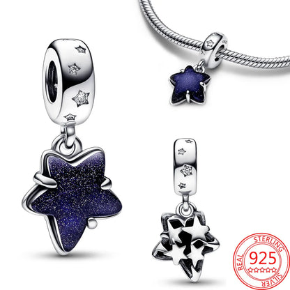 Charme Duplo Dangle em Prata 925, se encaixar pulseira e colar Pandora originais