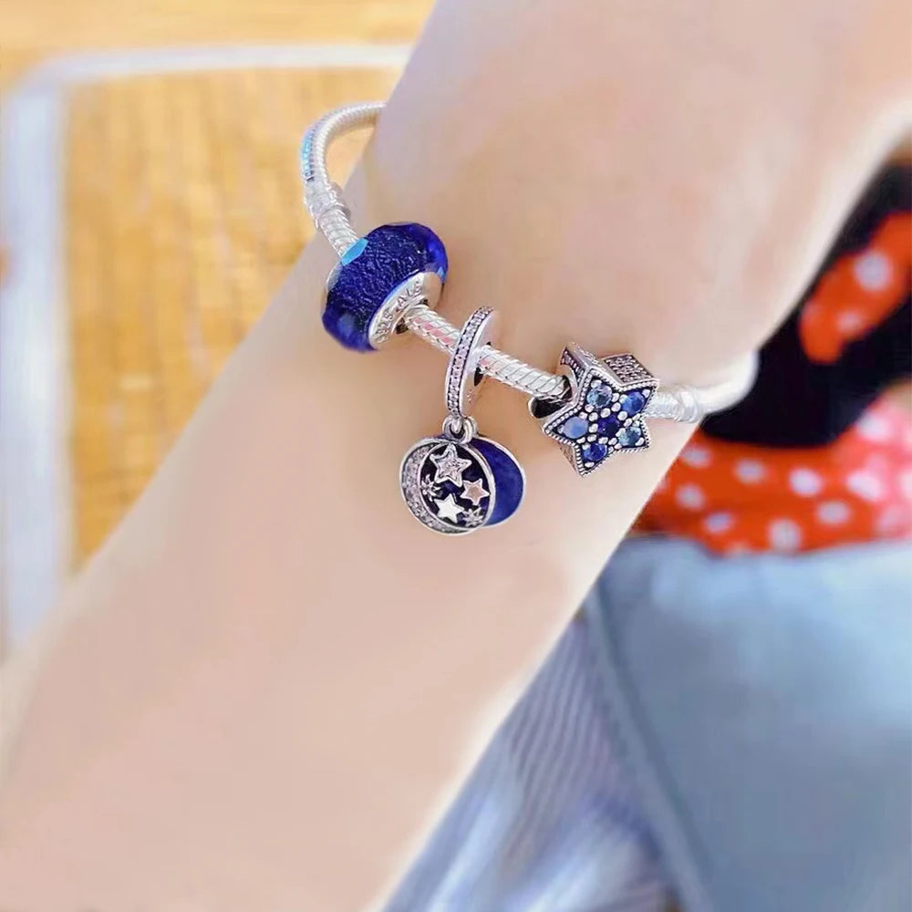 Charme Duplo Dangle em Prata 925, se encaixar pulseira e colar Pandora originais