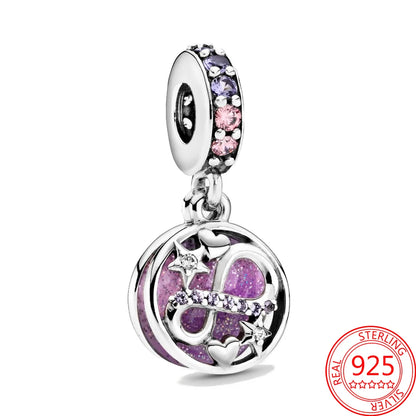 Charme Duplo Dangle em Prata 925, se encaixar pulseira e colar Pandora originais