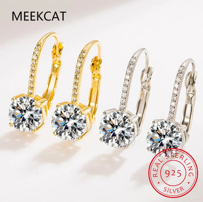 14k brincos folheados a ouro para mulheres, brinco Moissanite, 925 aros de prata 