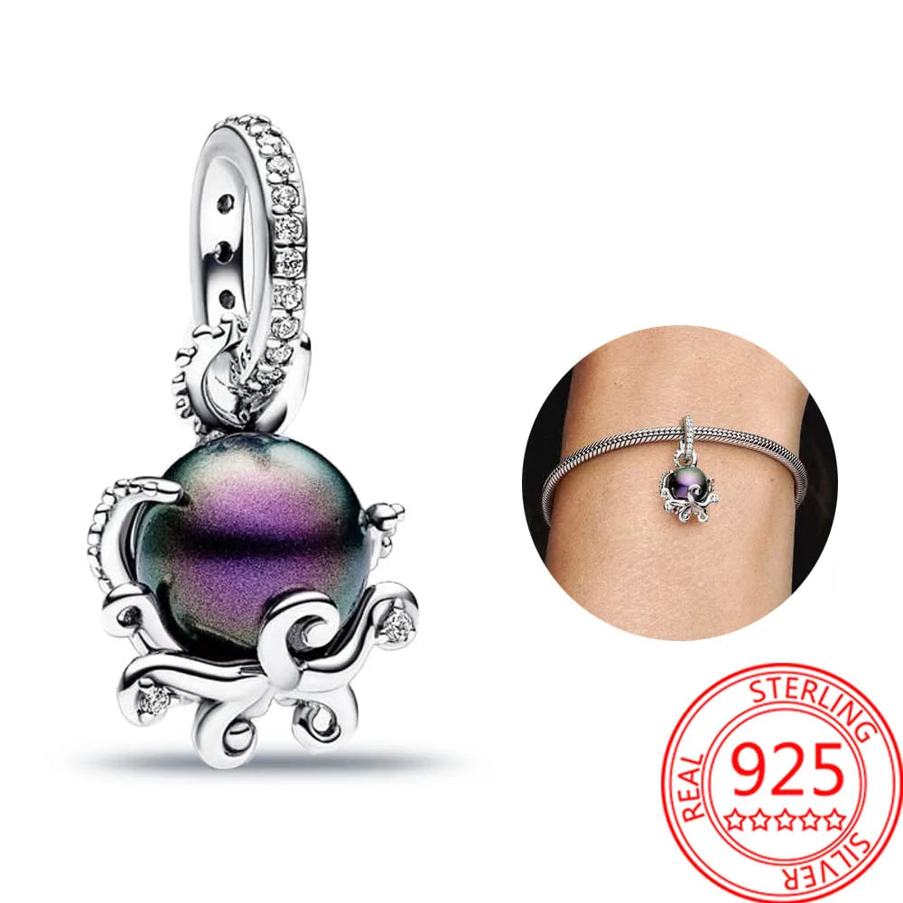 Charme Duplo Dangle em Prata 925, se encaixar pulseira e colar Pandora originais