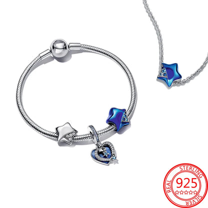 Charme Duplo Dangle em Prata 925, se encaixar pulseira e colar Pandora originais